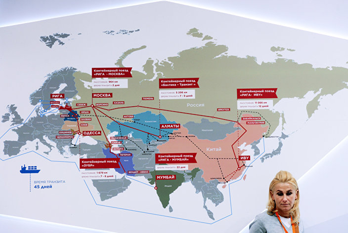 Карта маршрутов контейнерных поездов на выставке Карта маршрутов контейнерных поездов на выставке