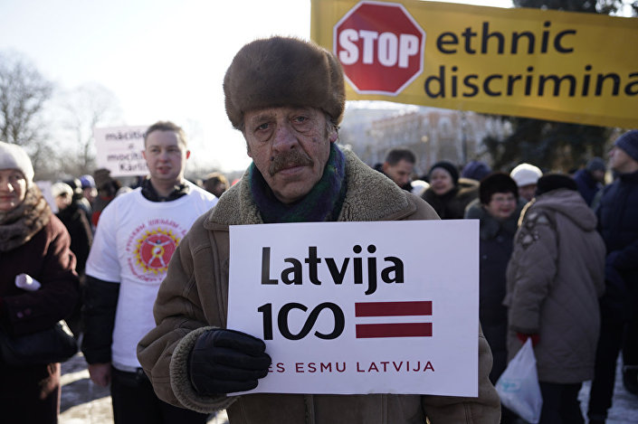 Митинг в защиту образования на русском языке в Латвии. Рига, 24 февраля 2018 г.
